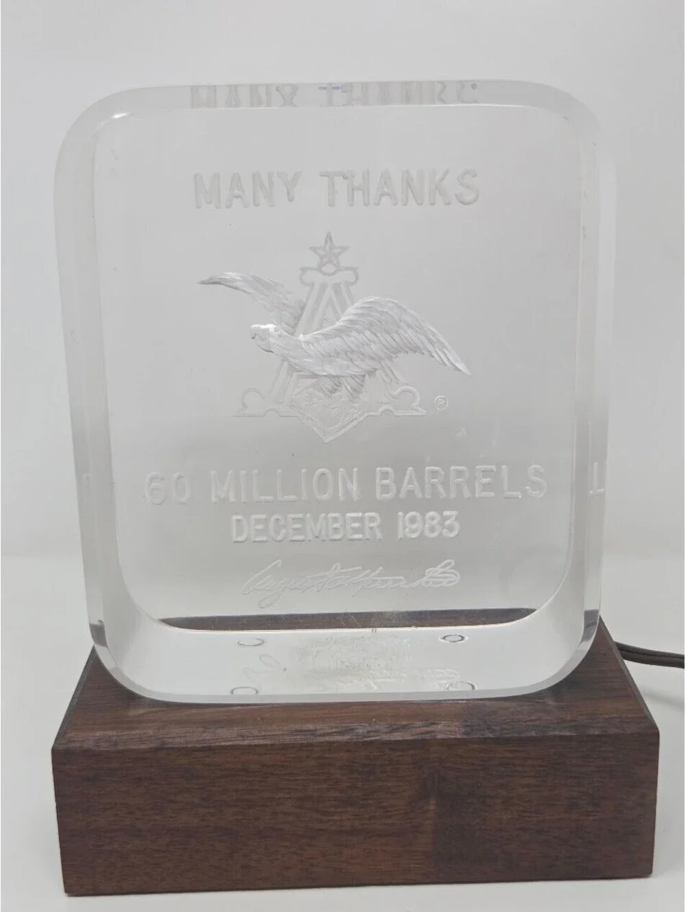 Vintage 1983 Anheuser Busch Budweiser 60 Million Barrels Commemorative Display